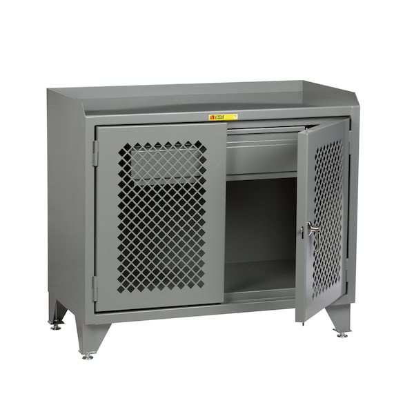 Counter Height Bench Cabinet, 36"W, Solid Doors, Steel Top